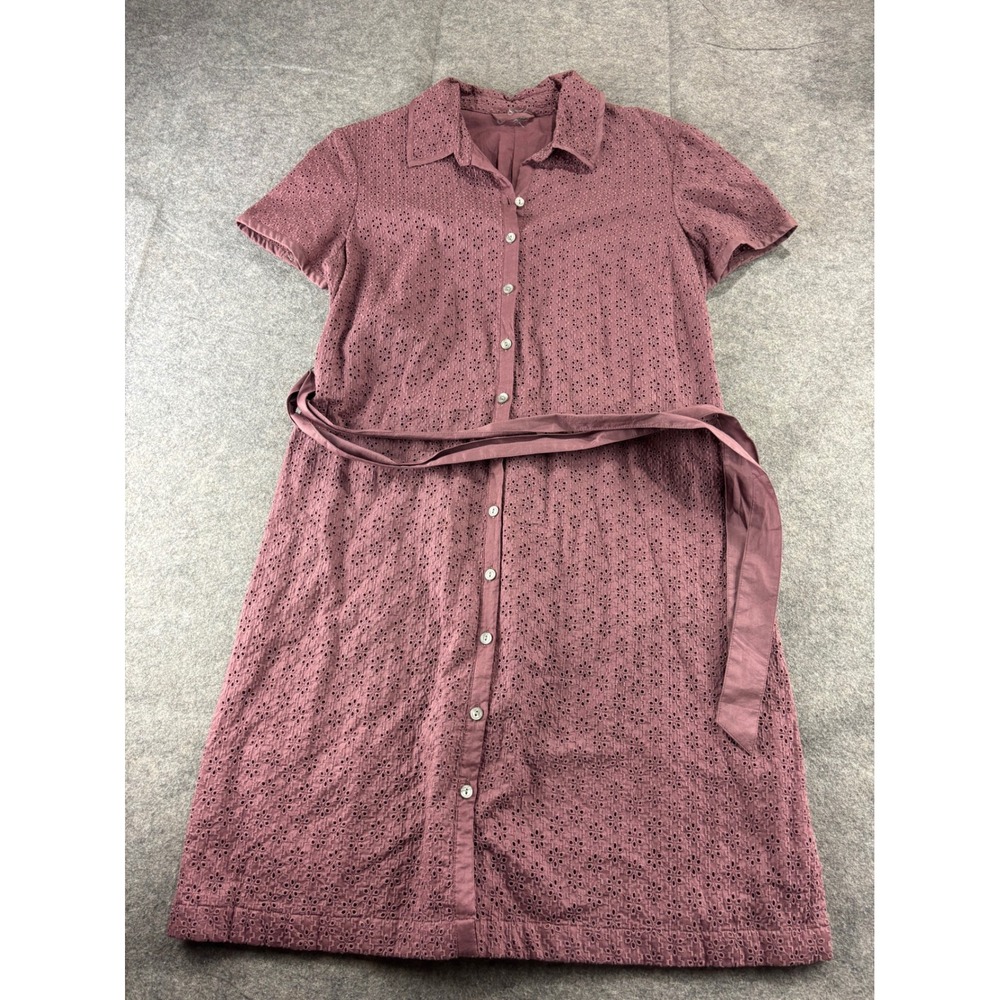 Mauve Cotton Eyelet Button Belt Midi Shirt Dress Womens XS? Cottagecore Boho